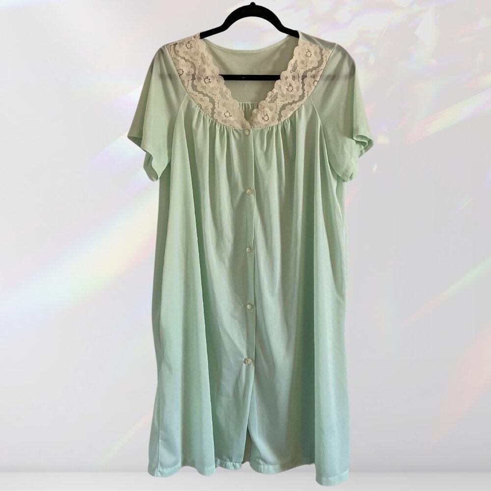 Mint Vintage Nightgown with Cream Lace Trim